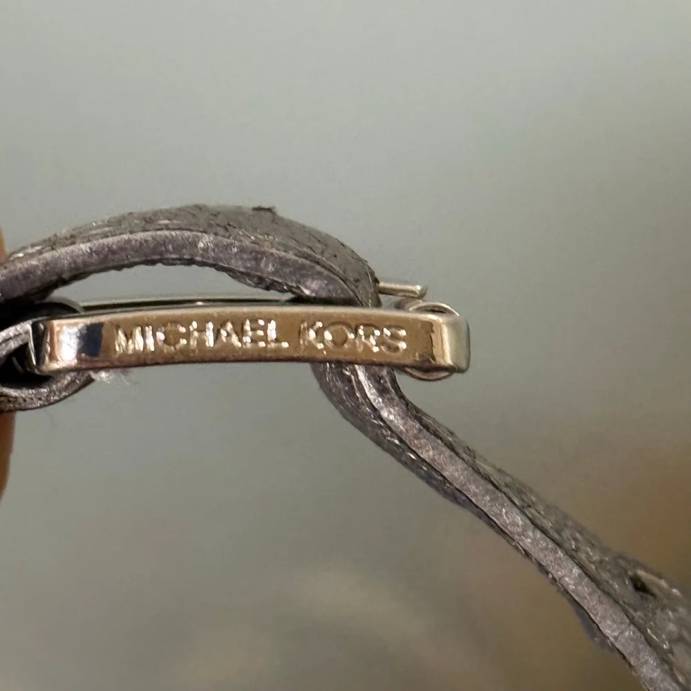 Michael Kors Leather Silver Metallic Shoulder Bag with MK Charm